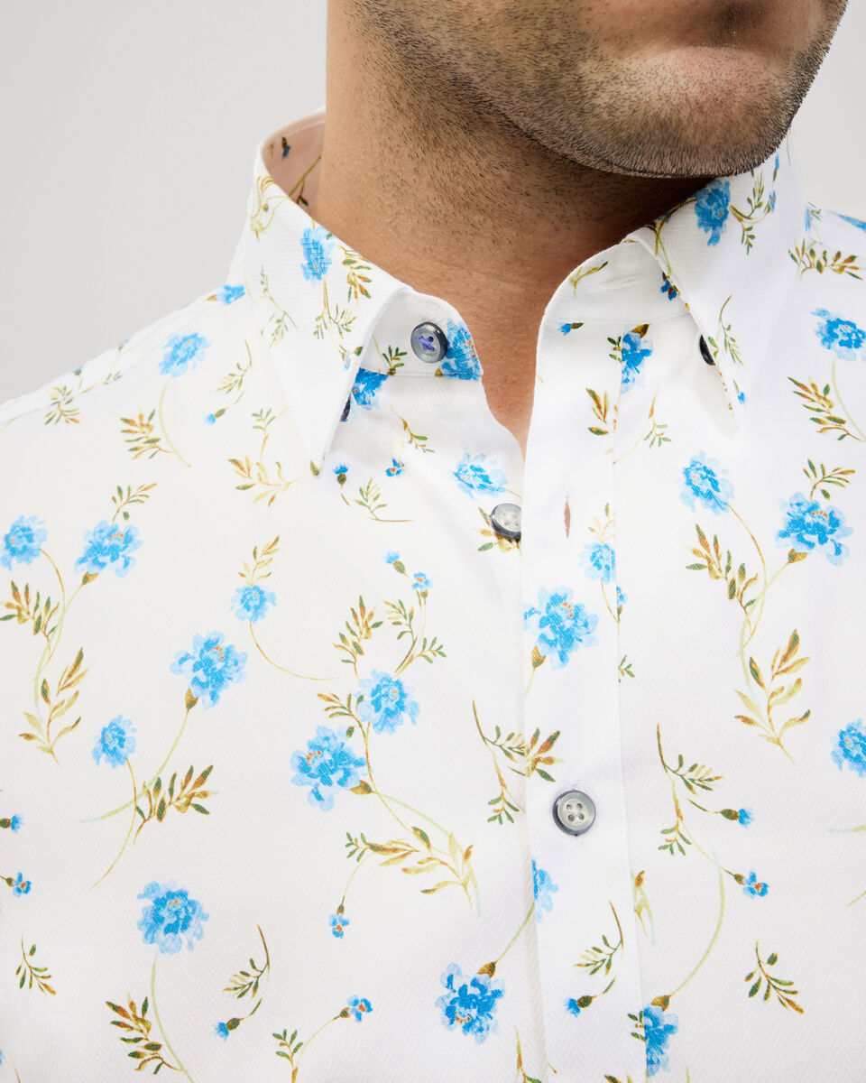 Botanical Floral Print Long Sleeve Shirt, White, hi-res